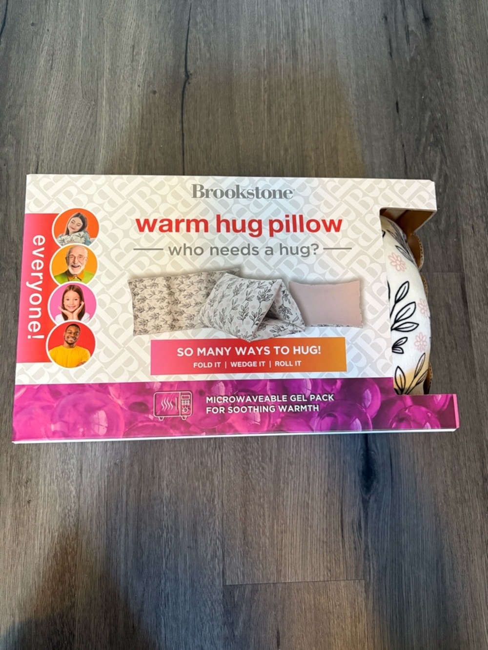 Brookstone Cream, pink and Black Floral Microwaveable Hug Pillow